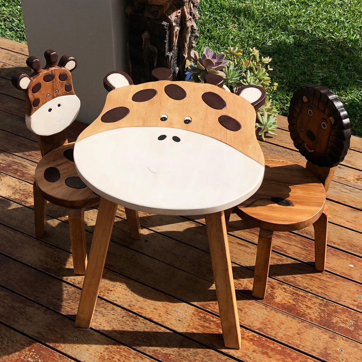 Giraffe Kids Table & Chairs Set – Handmade Solid Hardwood
