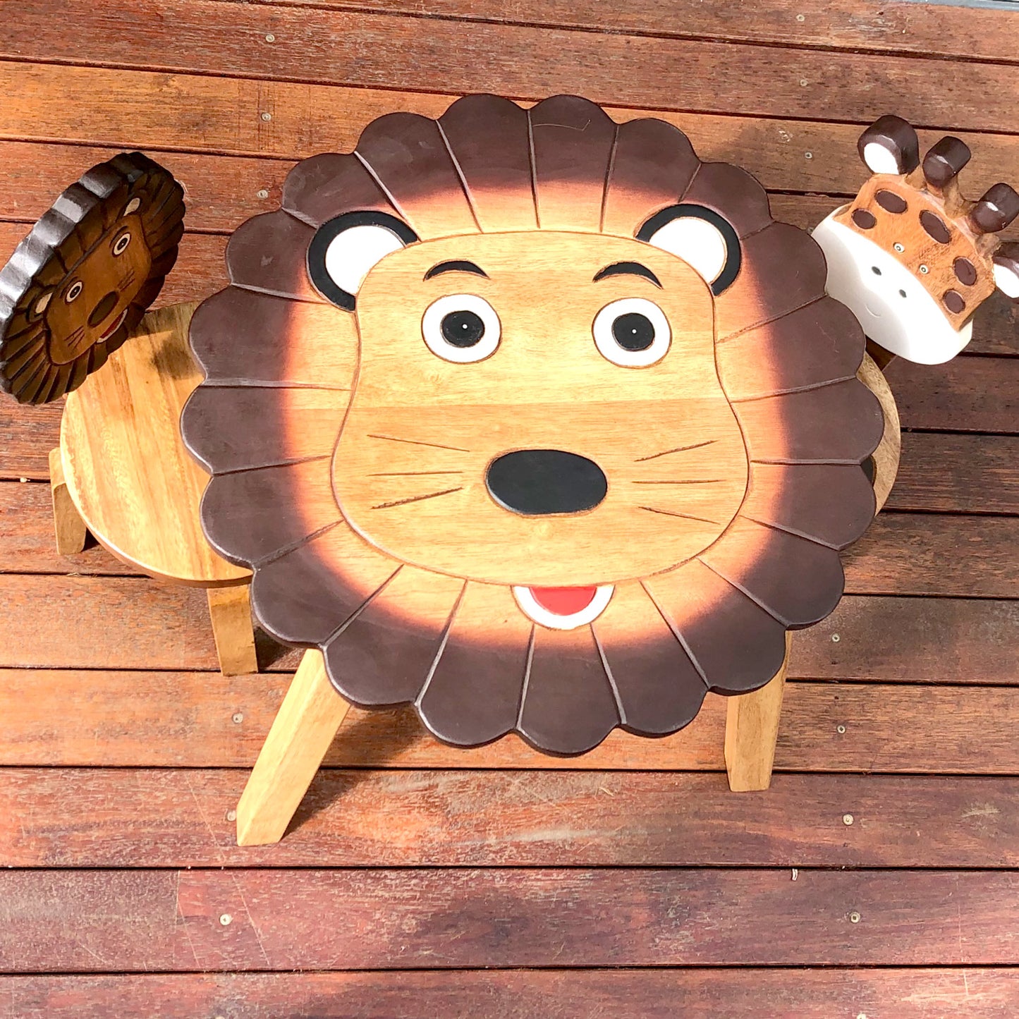 Lion Kids Table Set with 2 Chairs – Handmade Solid Hardwood