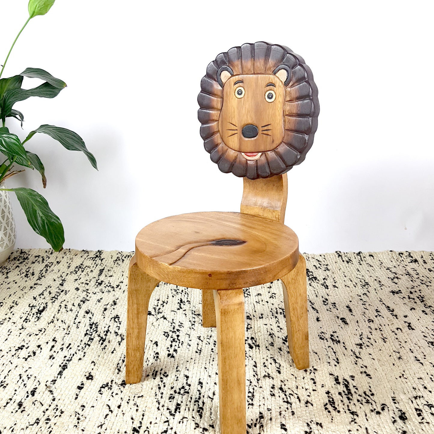 Lion Kids Table Set with 2 Chairs – Handmade Solid Hardwood
