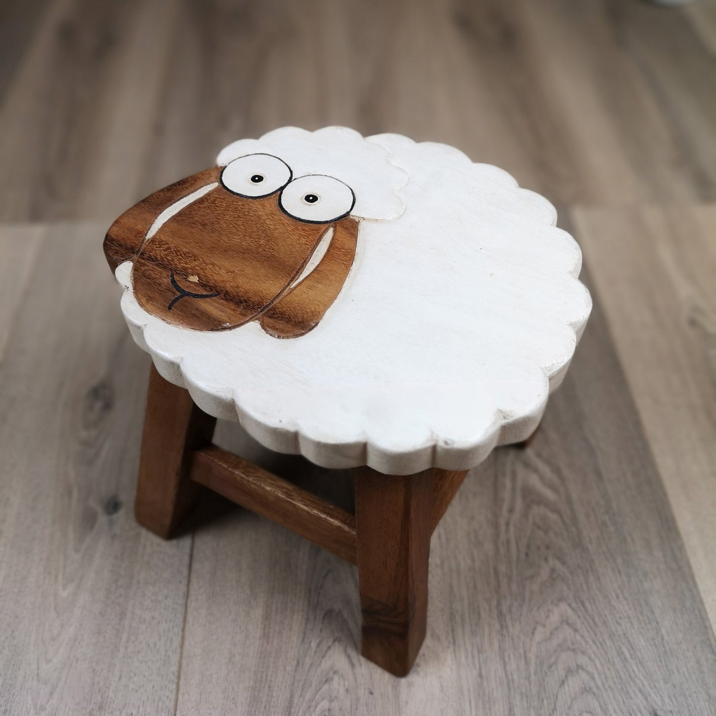 Kids monkey table with ram and sheep animal stools in solid rubberwood