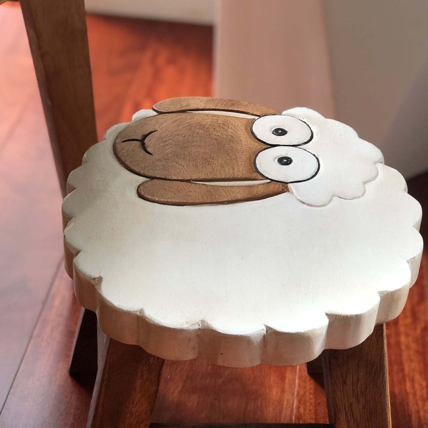 Kids monkey table with ram and sheep animal stools in solid rubberwood