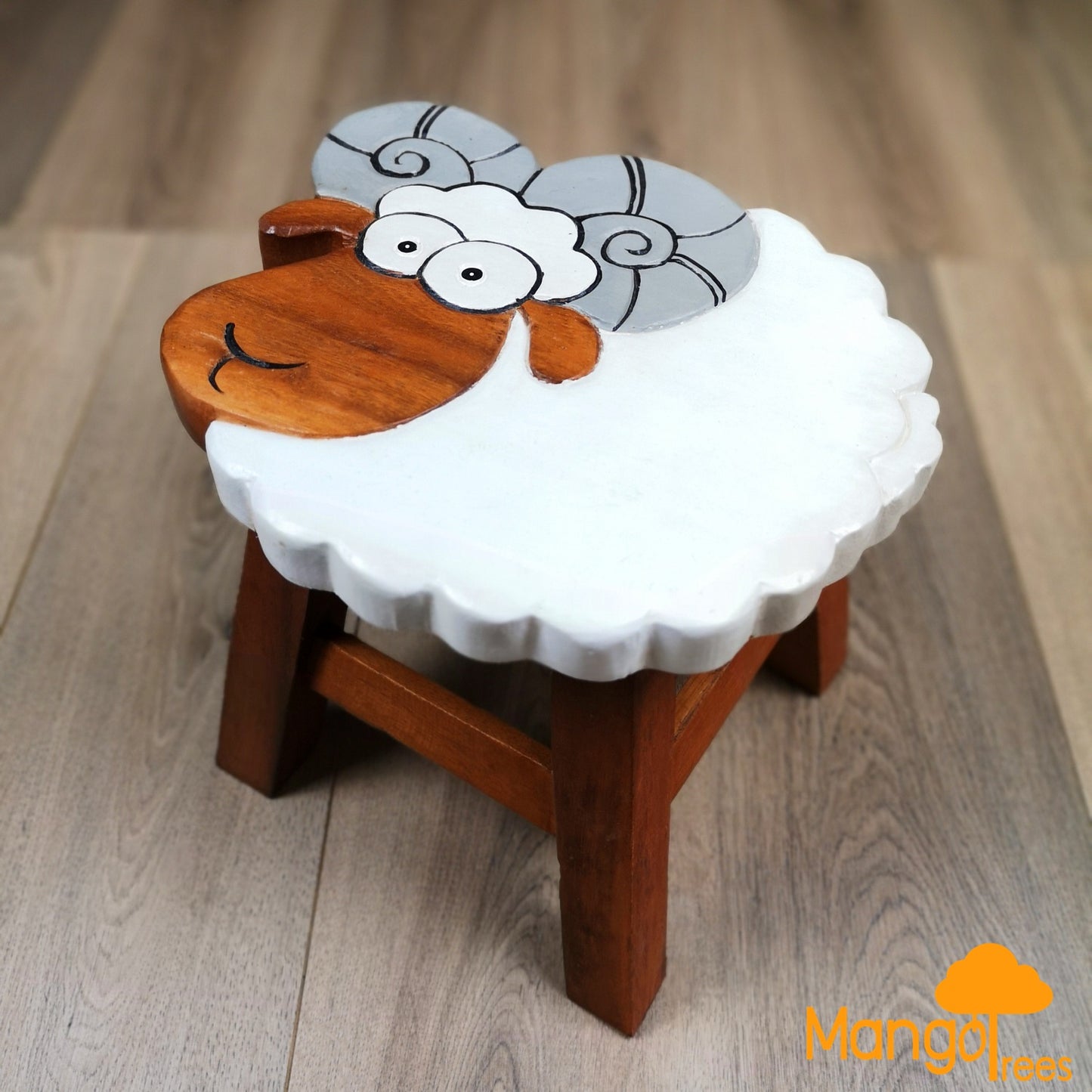 Kids monkey table with ram and sheep animal stools in solid rubberwood