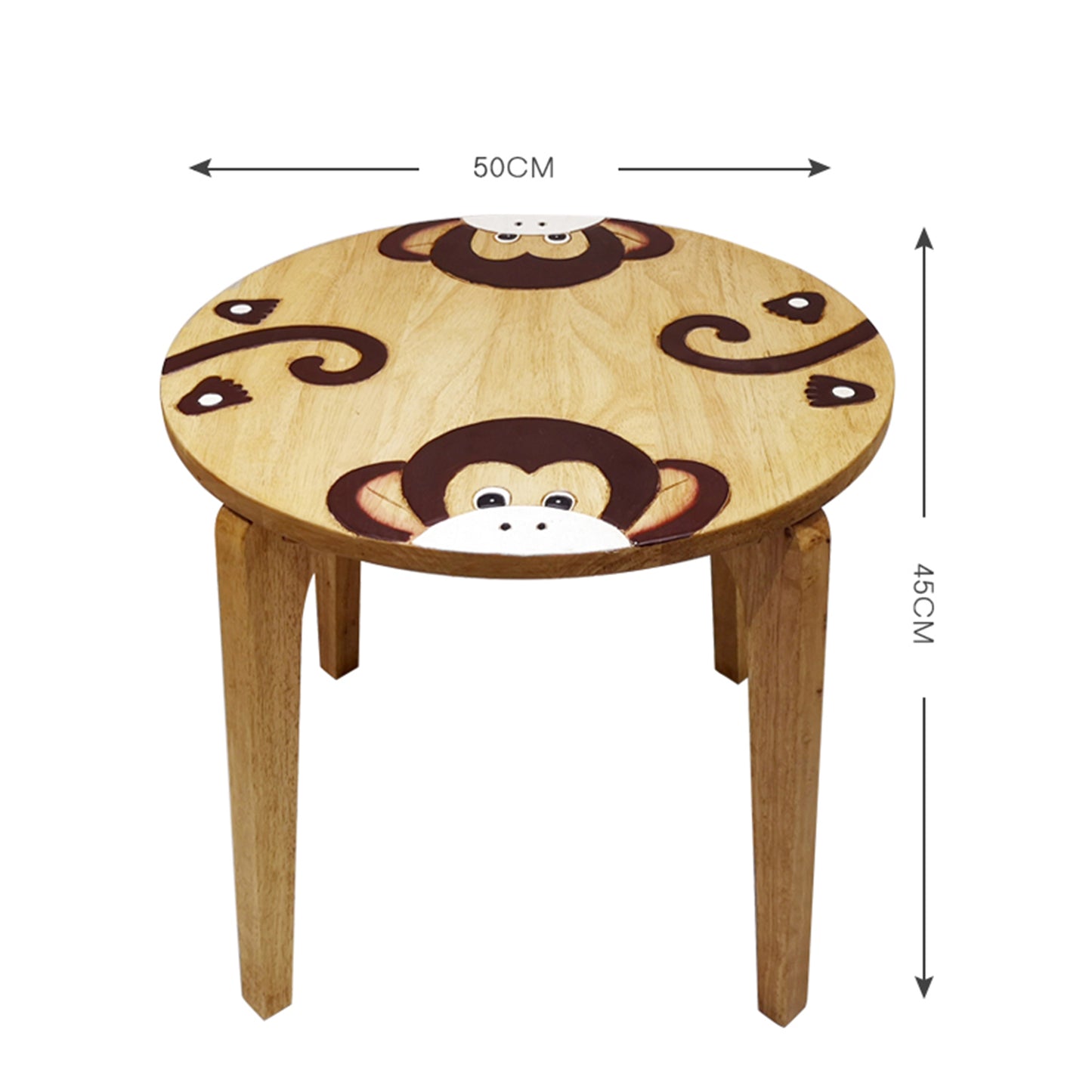 Kids monkey table with ram and sheep animal stools in solid rubberwood
