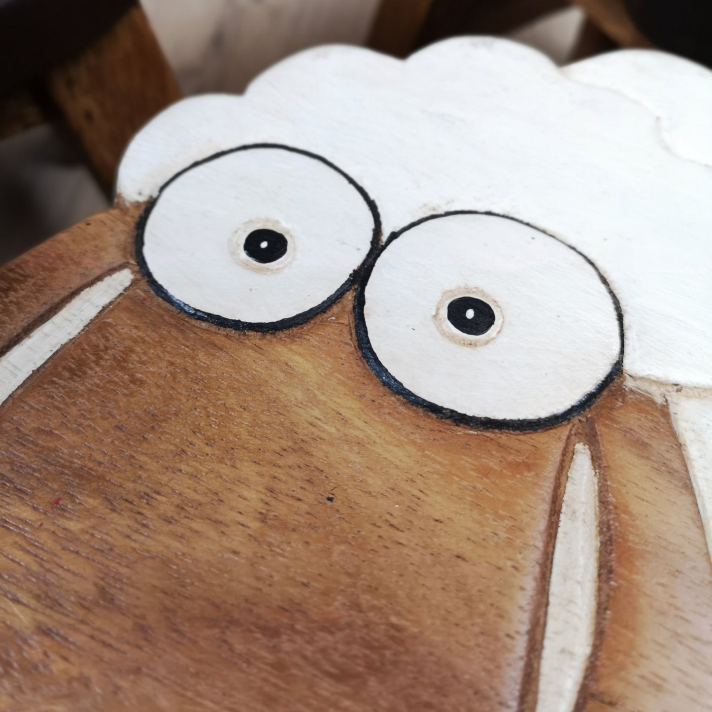 Kids monkey table with ram and sheep animal stools in solid rubberwood