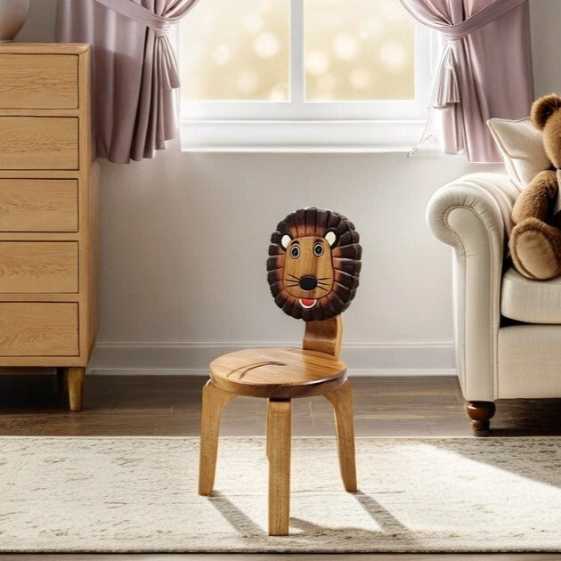 Kids Animal Chair Lion Design – Handmade Solid Hardwood