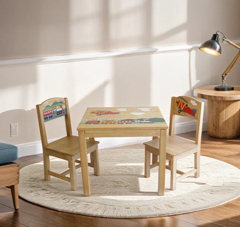Airplane Design Kids Wooden Table Chairs Set