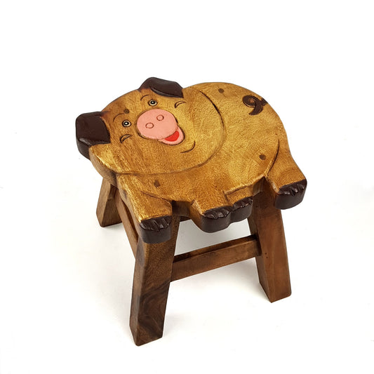 Premium Kids Wooden Pig Stool – Handmade Solid Wood Toilet Training and Step Stool