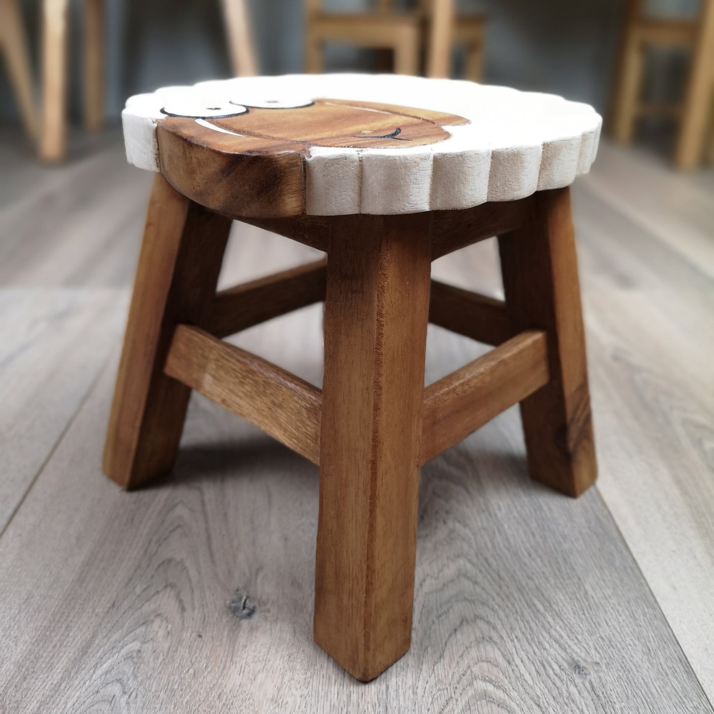 Premium Kids Wooden Sheep Stool – Handmade Solid Wood Toilet Training and Step Stool