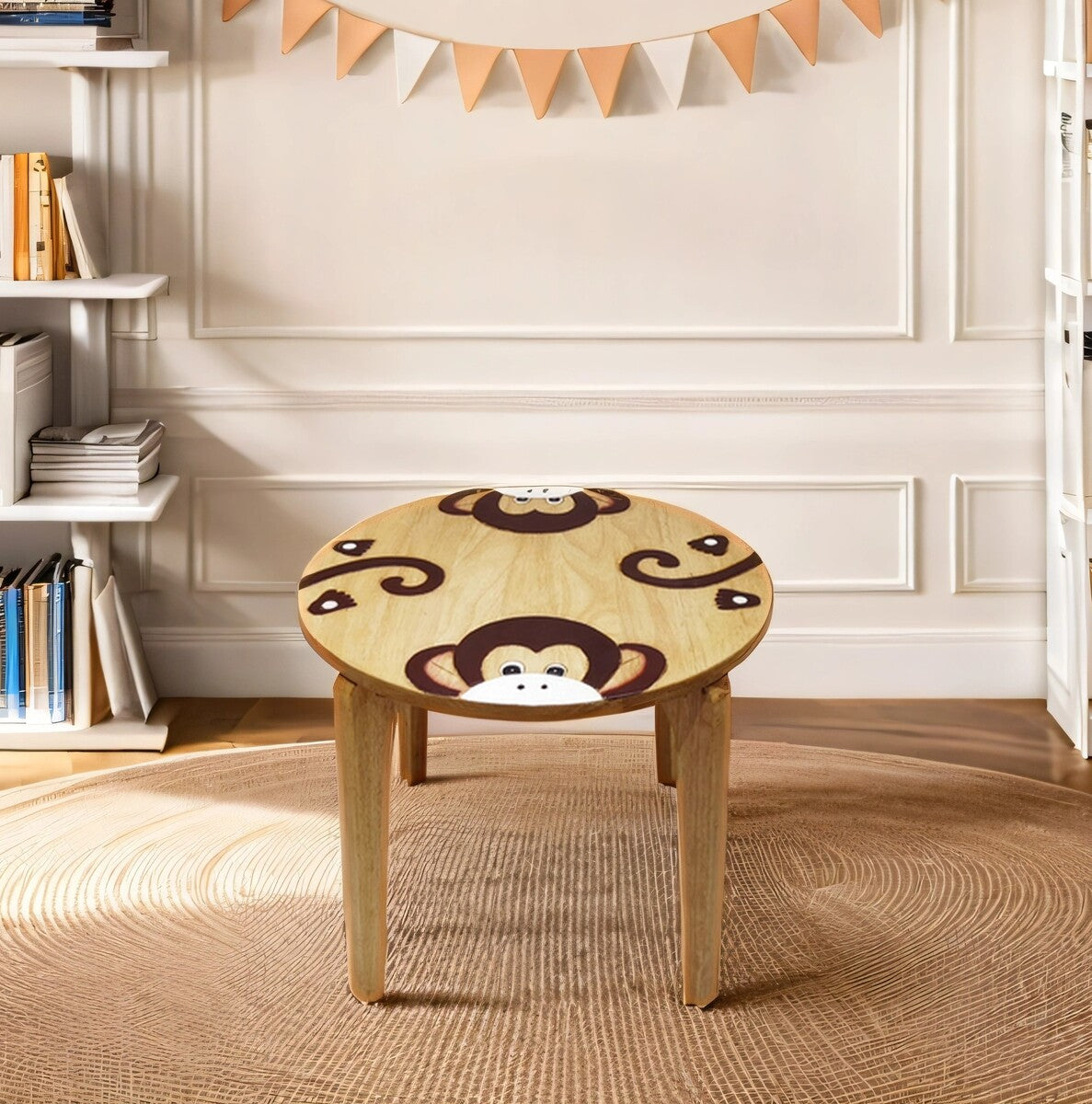 Kids Wooden Table – Monkey Design - Handmade Solid Hardwood