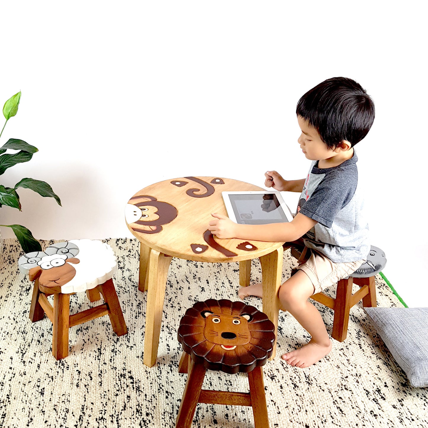 Kids Wooden Table – Monkey Design - Handmade Solid Hardwood