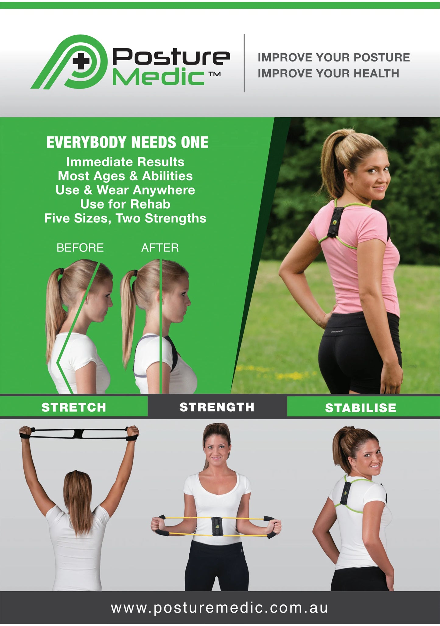 Posture Medic Plus - Posture Corrector, Back Brace & Exercise Band for Better Posture & Core Strength