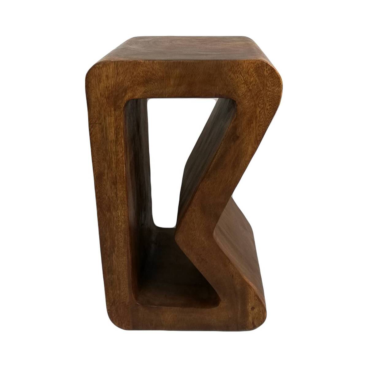 B-shape solid Raintree wood side table and plant stand with natural finish