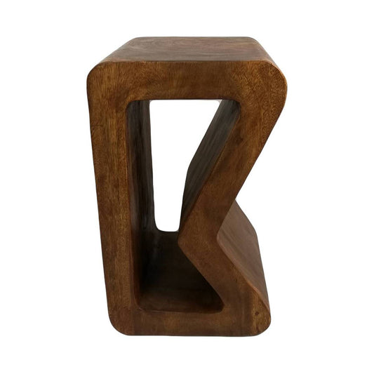 B-shape solid Raintree wood side table and plant stand with natural finish