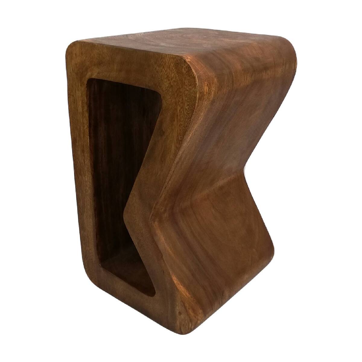 B-shape solid Raintree wood side table and plant stand with natural finish