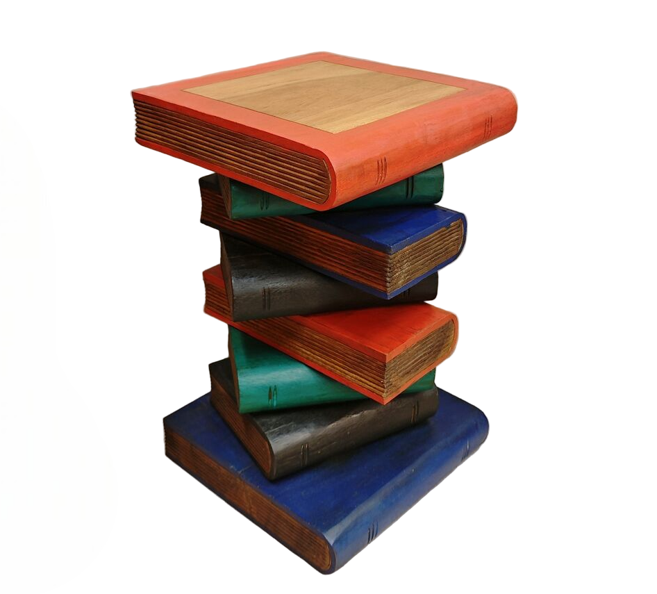 Solid Hardwood Book Stack Side Table – Rustic Timber Plant Stand / Corner Stool Handmade