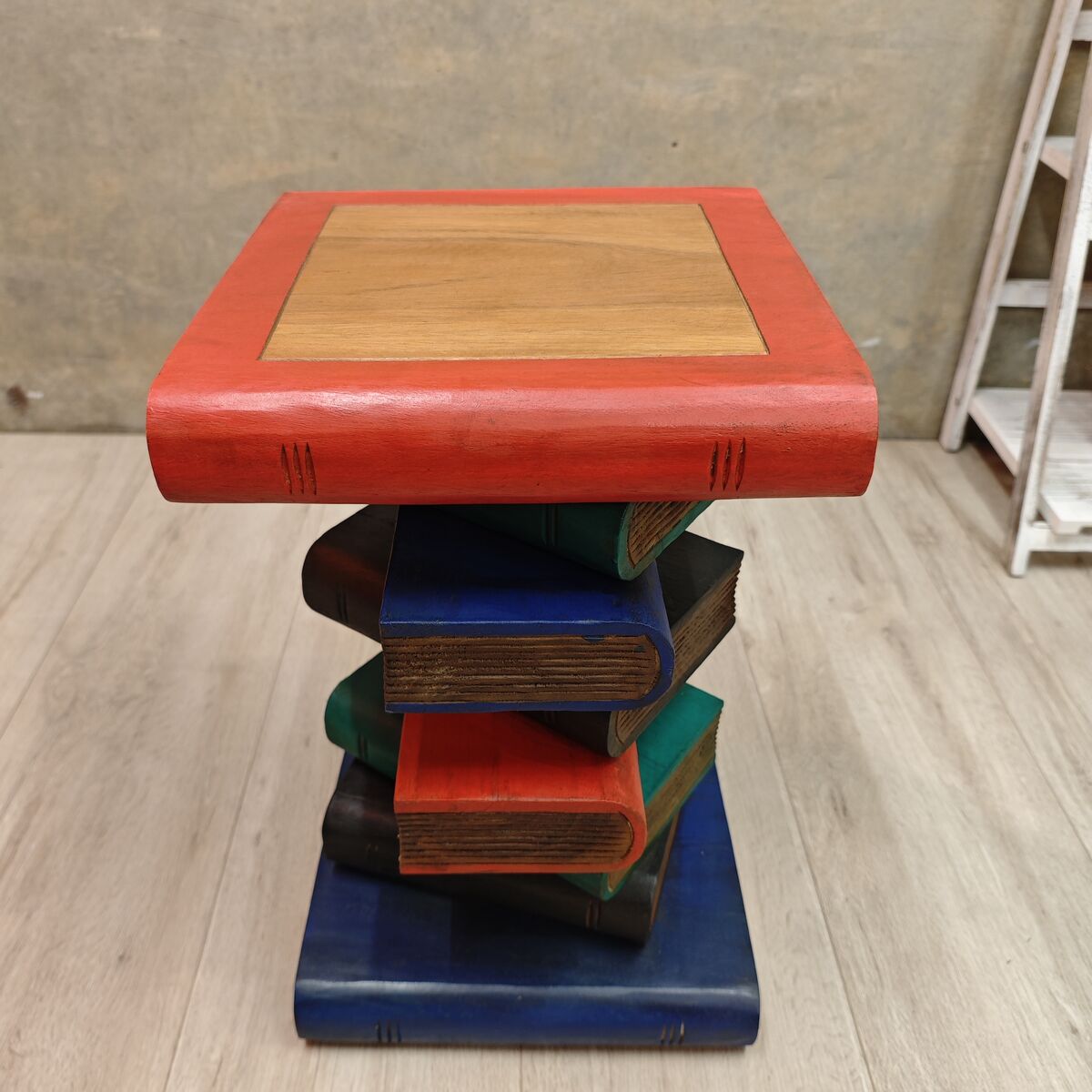 Solid Hardwood Book Stack Side Table – Rustic Timber Plant Stand / Corner Stool Handmade