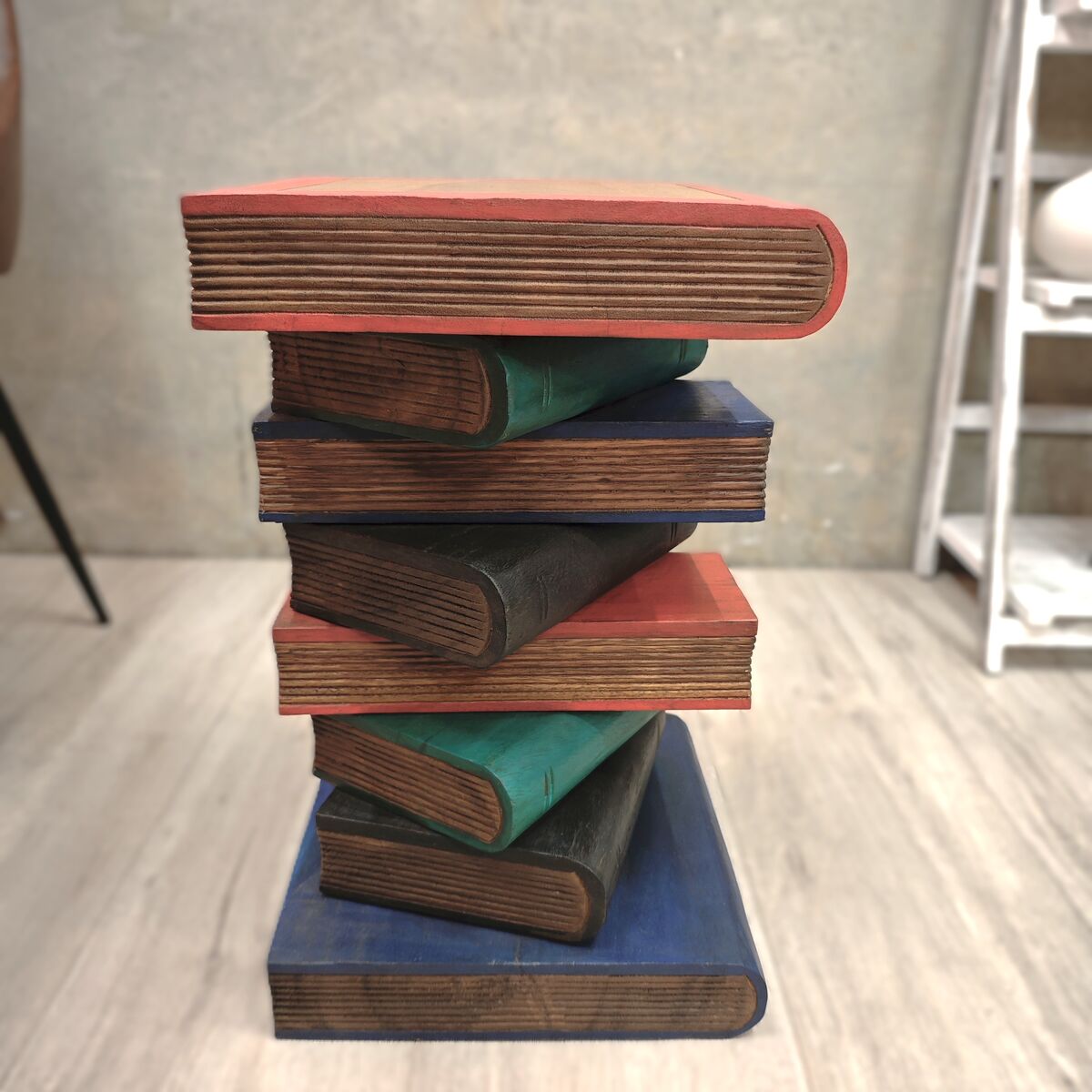 Solid Hardwood Book Stack Side Table – Rustic Timber Plant Stand / Corner Stool Handmade