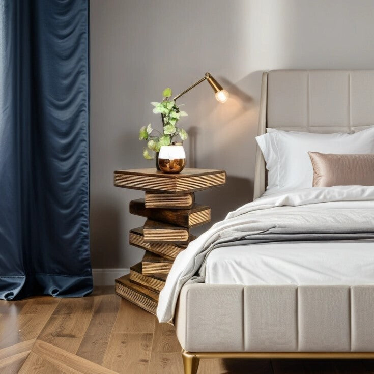 Solid Hardwood Book Stack Side Table – Rustic Timber Plant Stand / Corner Stool Natural Finish