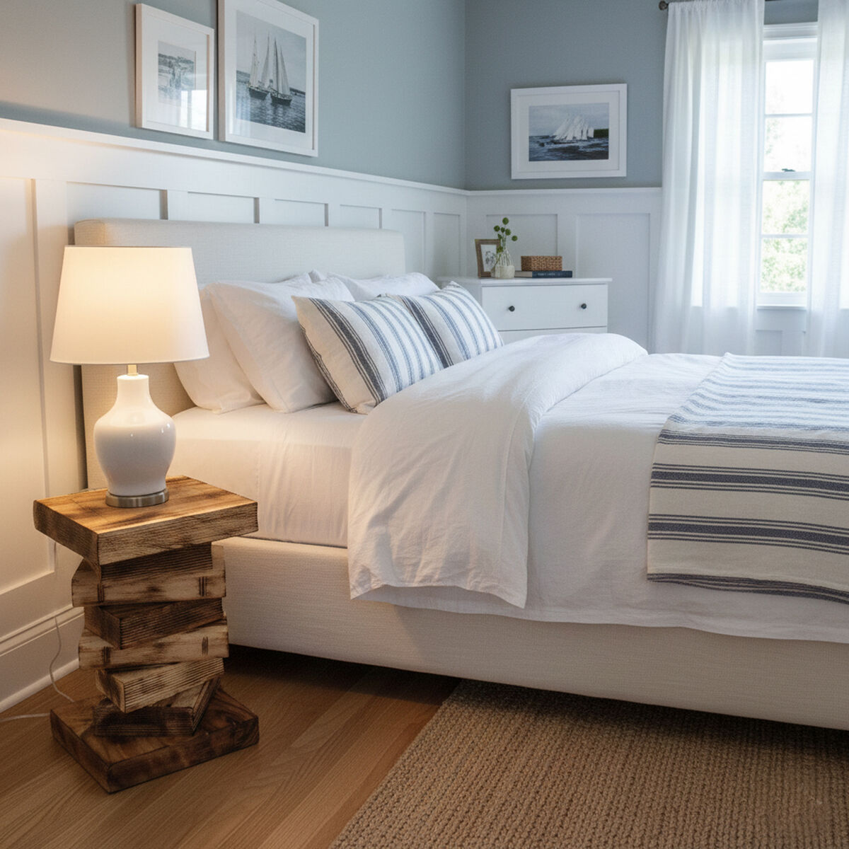 Book stack solid Raintree wood bedside table with clear finish