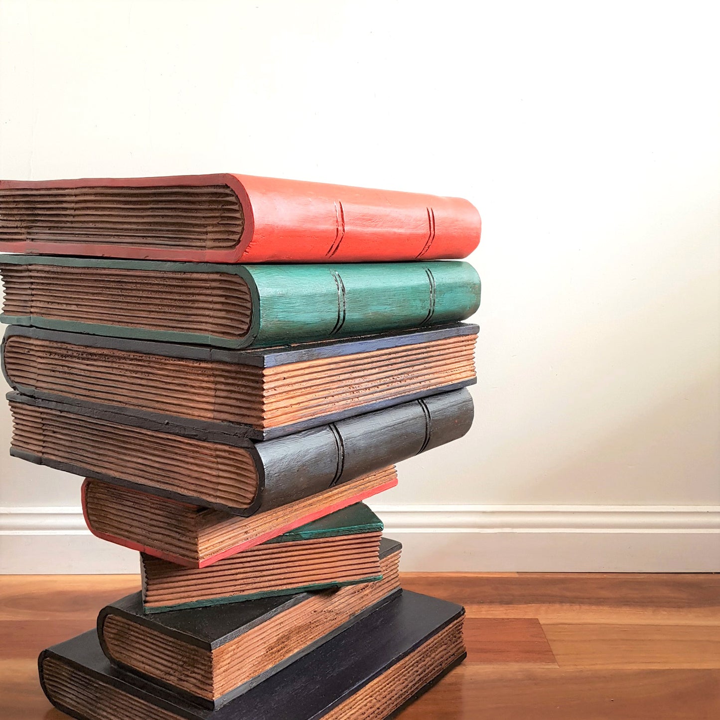 Artisan Handmade Book Stack Side Table with Storage | Hardwood Bedside Table