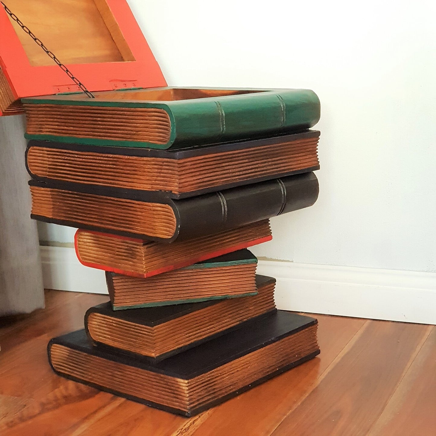 Artisan Handmade Book Stack Side Table with Storage | Hardwood Bedside Table