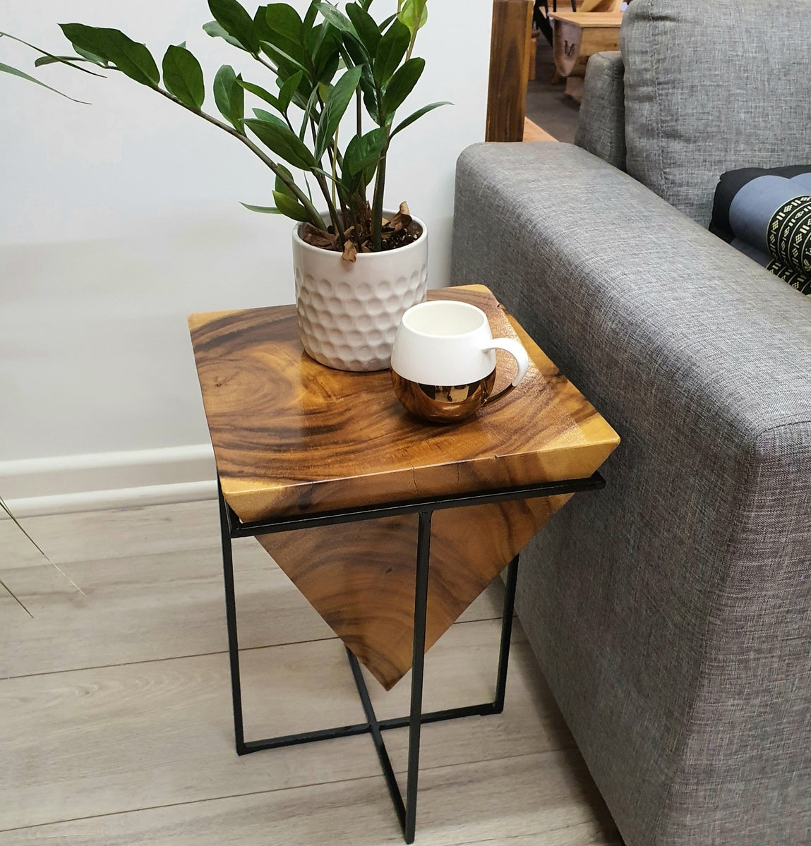 Handmade Hardwood Side Table / Pyramid Corner Stool / Plant Stand