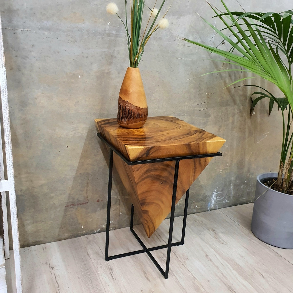 Handmade Hardwood Side Table / Pyramid Corner Stool / Plant Stand