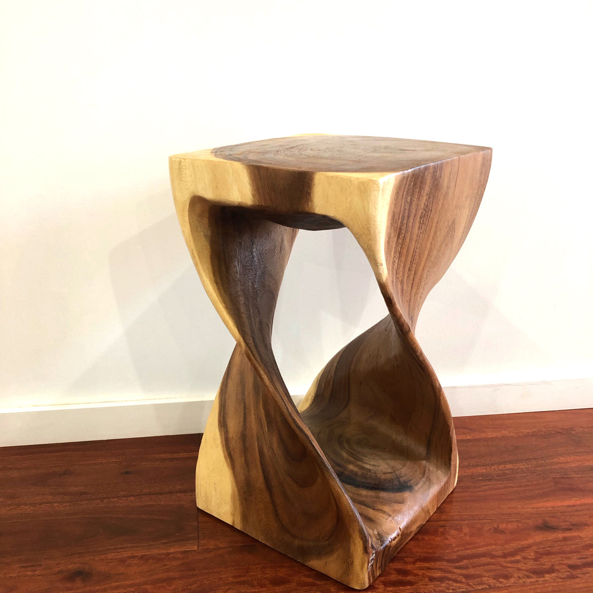 Handmade Hardwood Twist Side Table / Corner Stool / Plant Stand