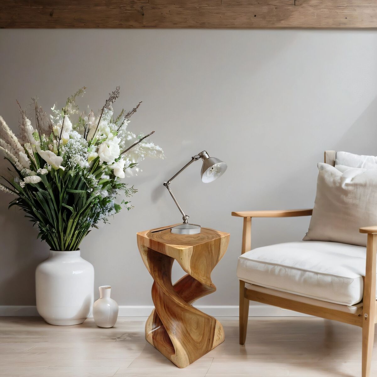 Handmade Hardwood Double Twist Side Table / Corner Stool / Plant Stand