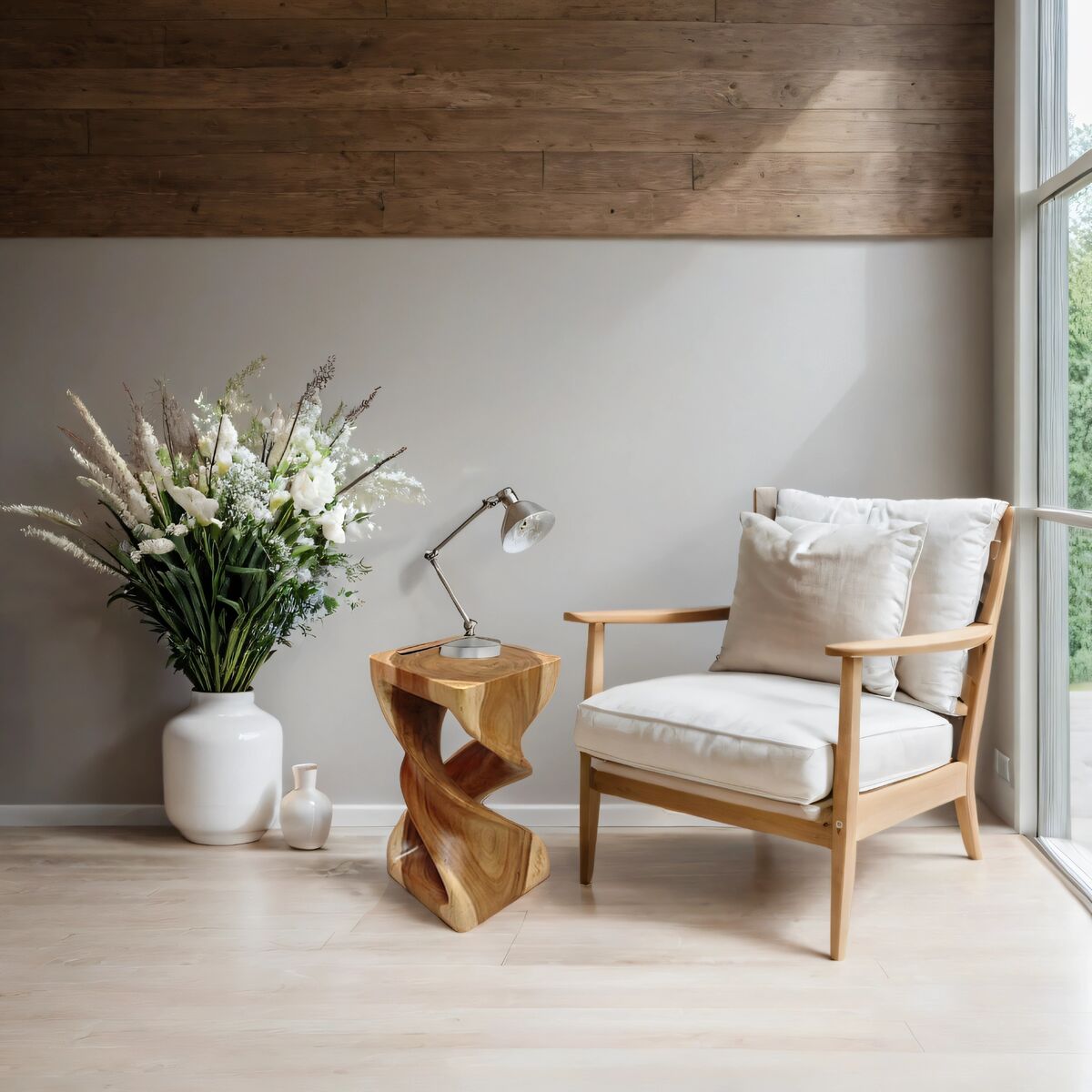 Handmade Hardwood Double Twist Side Table / Corner Stool / Plant Stand