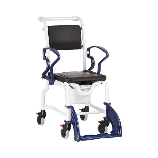 Rebotec Bremen Compact Shower Commode Chair for Small Adults - Cushioned Seat, Swing Armrests, 90kg Capacity