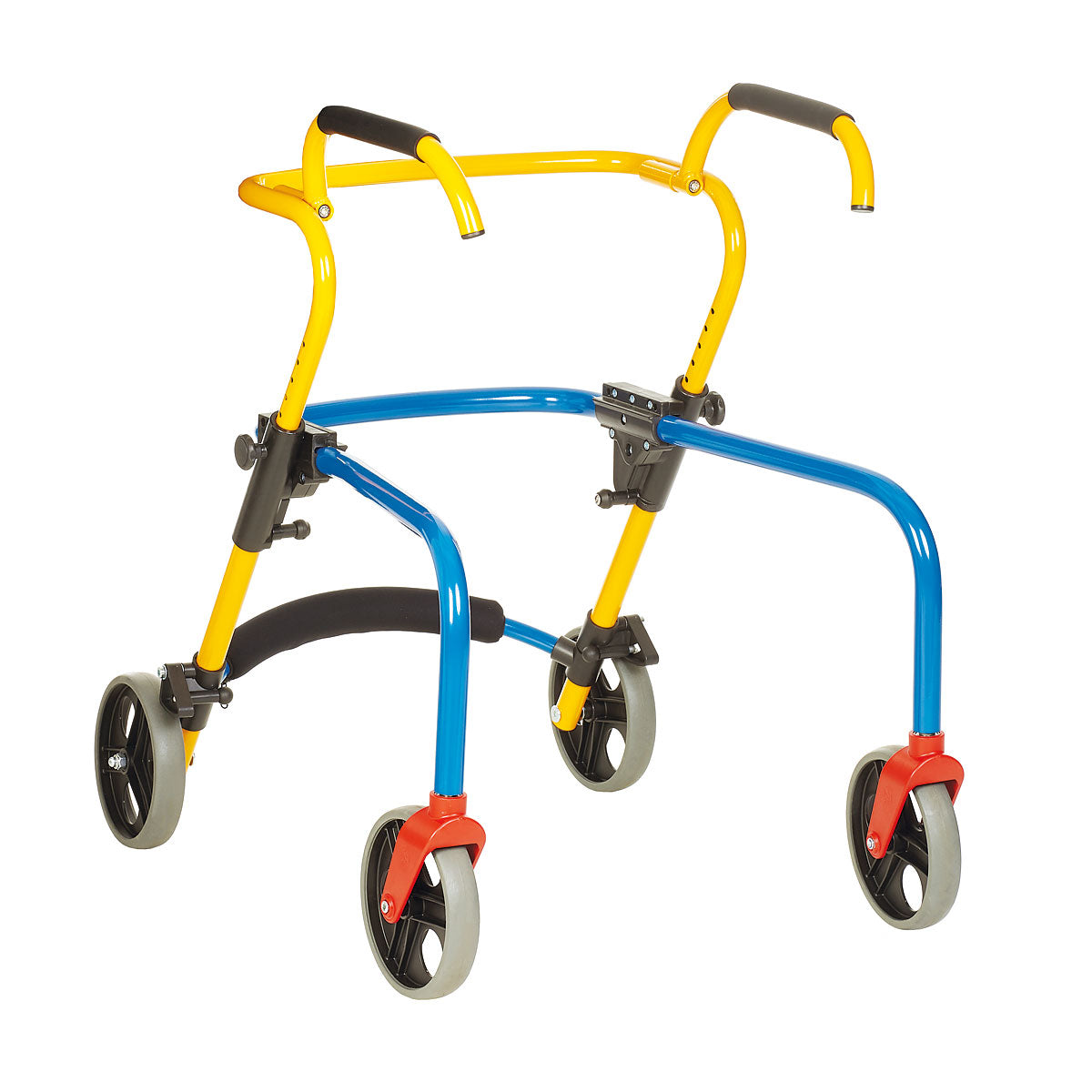 Colorful walker with wheels on a white background