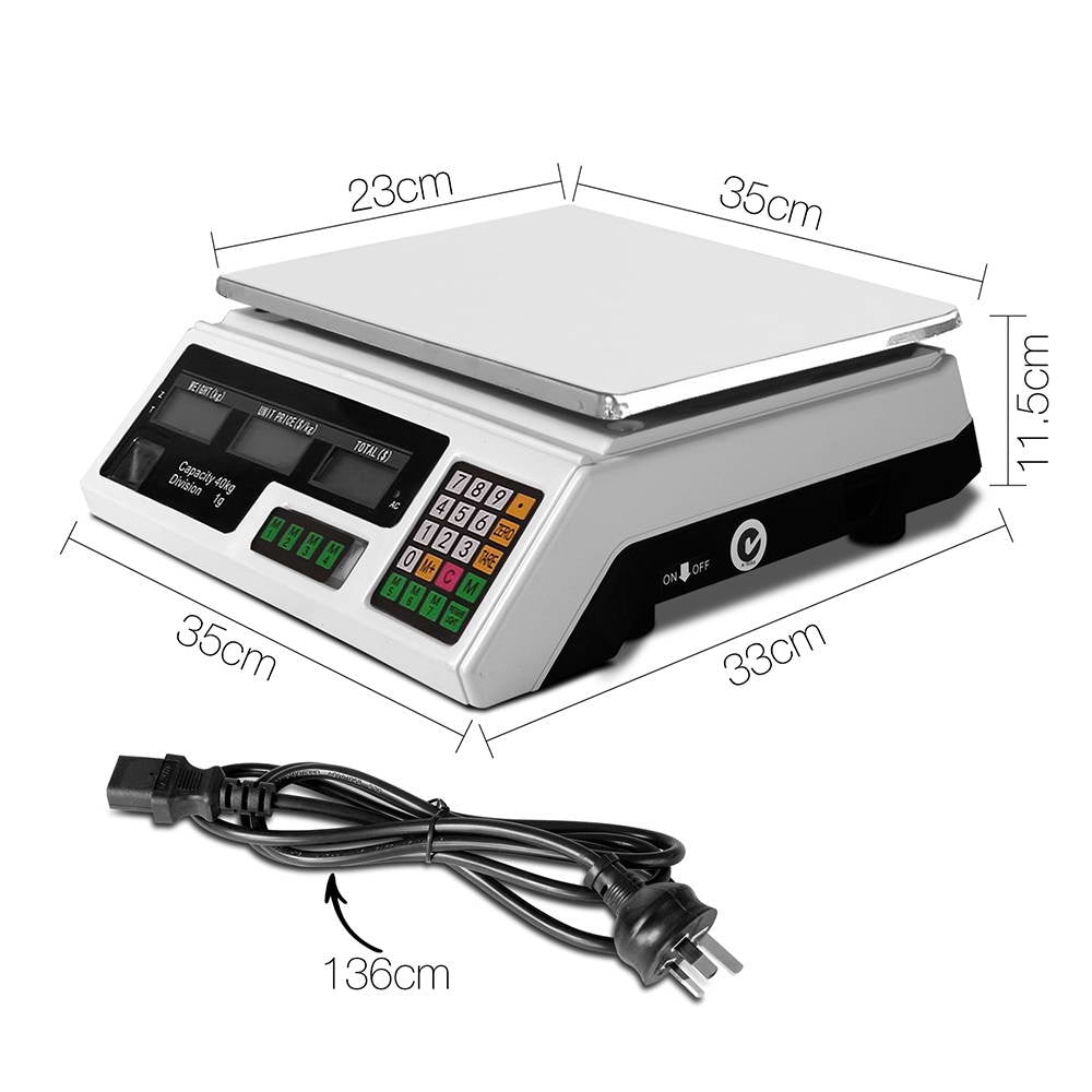 Scales Digital Kitchen 40KG Weighing Scales Platform Scales White LCD