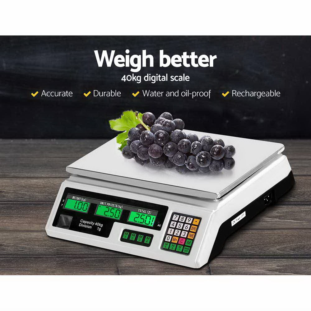 Scales Digital Kitchen 40KG Weighing Scales Platform Scales White LCD