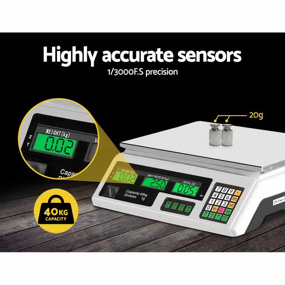 Scales Digital Kitchen 40KG Weighing Scales Platform Scales White LCD