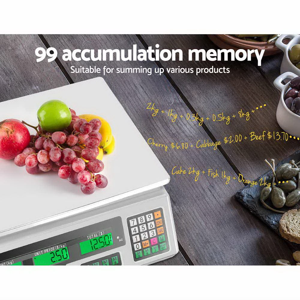 Scales Digital Kitchen 40KG Weighing Scales Platform Scales White LCD