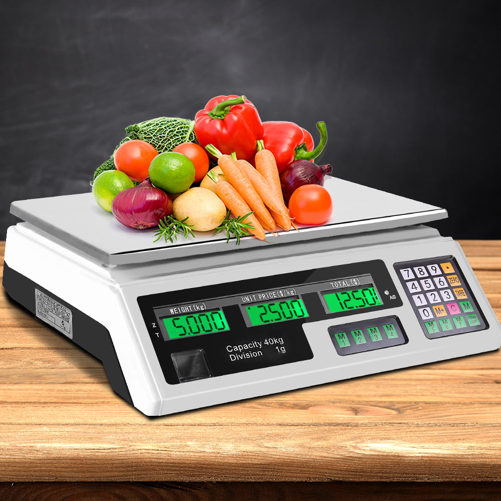 Scales Digital Kitchen 40KG Weighing Scales Platform Scales White LCD