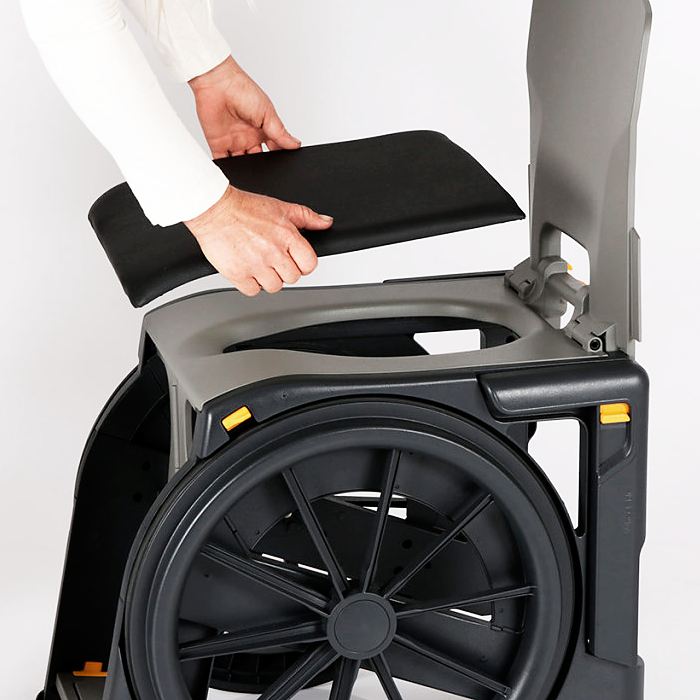 Upholstered wheelchair seat — water-resistant shower & transport