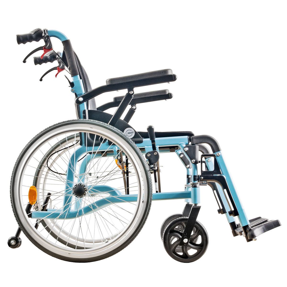 Lightweight Self-Propelled Wheelchair - Light Blue, TGA Certified, Aluminium Frame, Puncture-Proof Wheels