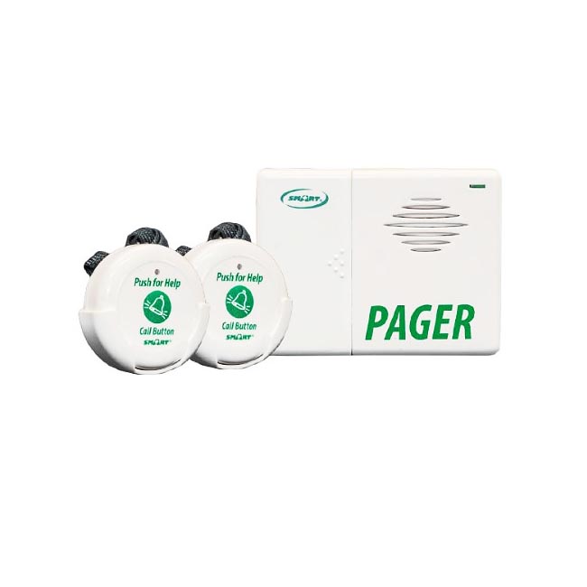 Caregiver pager with wireless call buttons for elderly