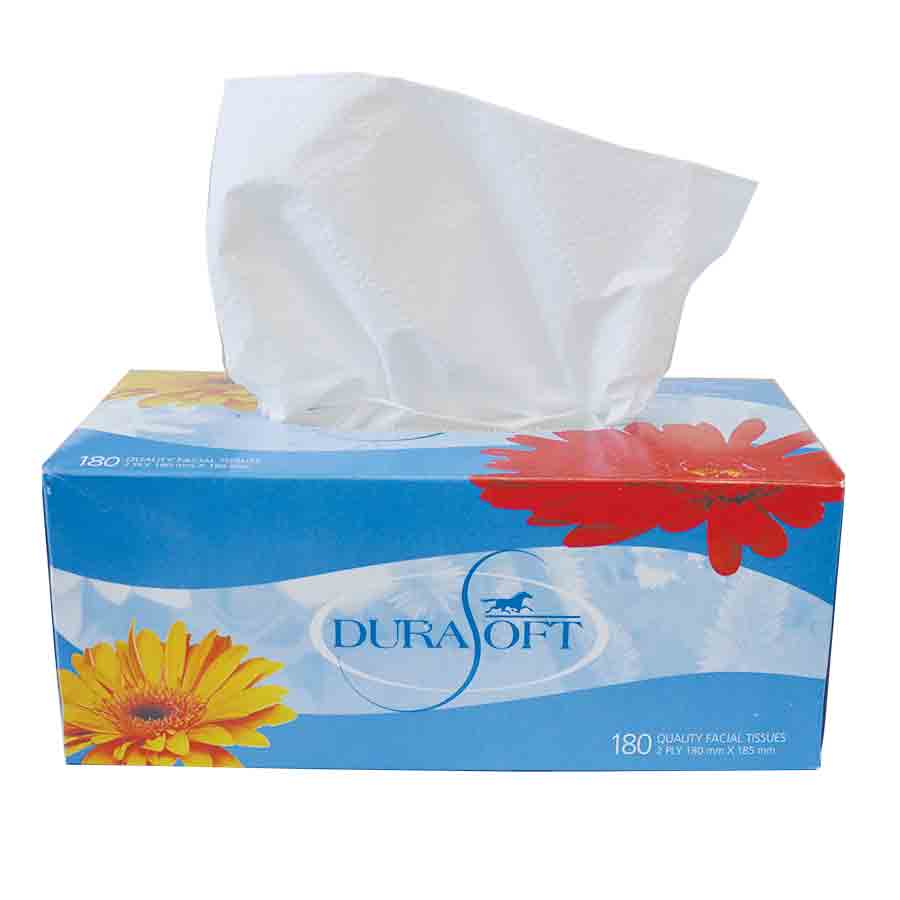 Durasoft 2-Ply Facial Tissues – 180 Sheets per Box (Carton of 36), Soft & Gentle, FSC Certified, Ideal for Offices & Clinics