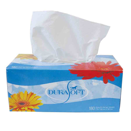 Durasoft 2-Ply Facial Tissues – 180 Sheets per Box (Carton of 36), Soft & Gentle, FSC Certified, Ideal for Offices & Clinics