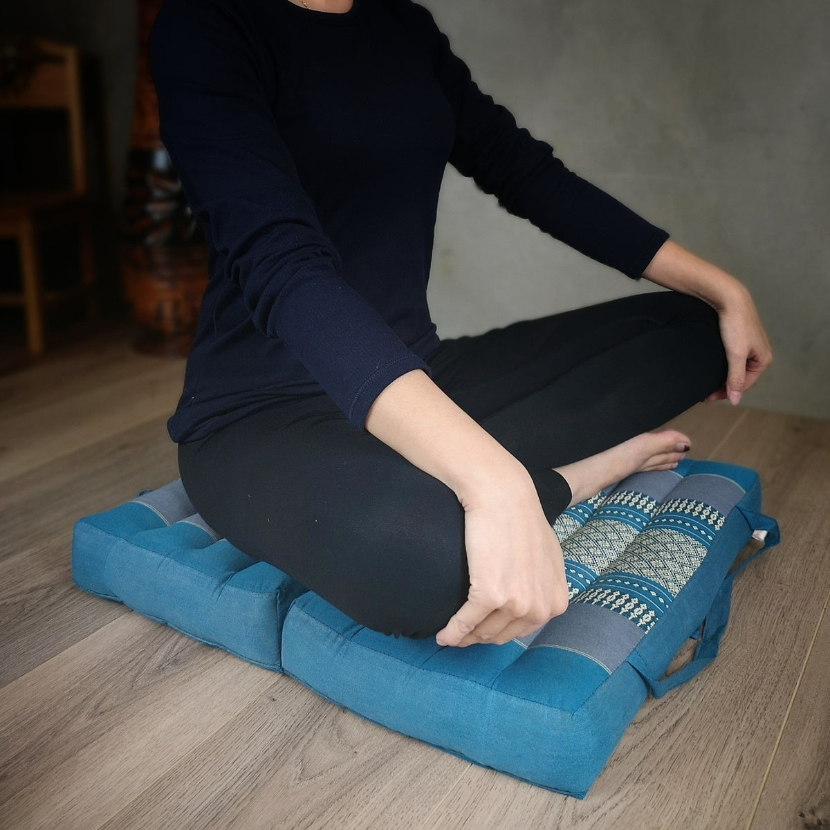 Foldable Meditation Cushion + Kapok Yoga Block Set | Handmade Thai Floor Mat with Handle | Supportive Allergen-Free Seating for Yoga, Meditation, or Travel