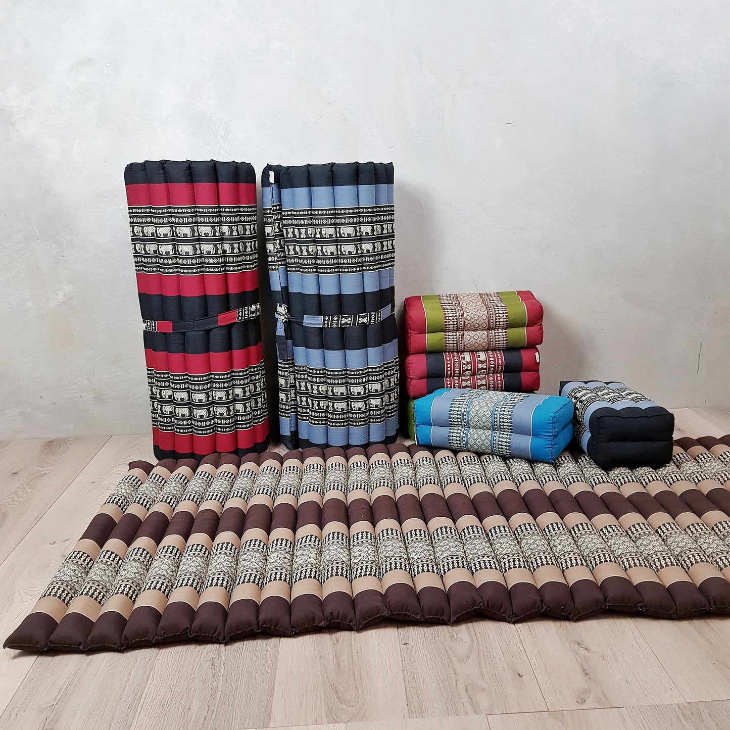 Roll Up Foldable Mattress + Kapok Pillow Block Set - Handmade Thai Daybed & Yoga Mat