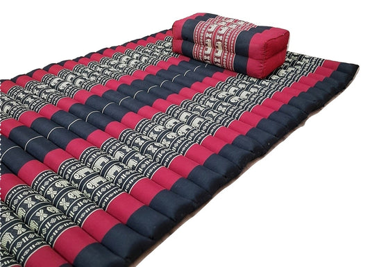 Roll Up Foldable Mattress + Kapok Pillow Block Set – Handmade Thai Daybed & Yoga Mat | Allergen-Free Support