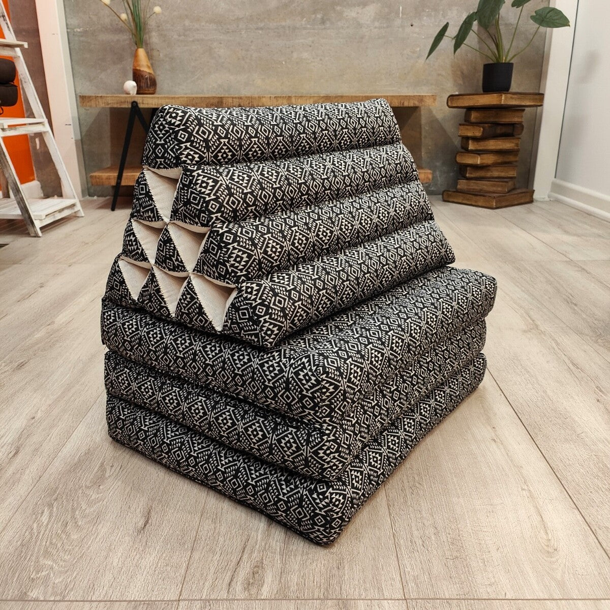 Large Thai Triangle Pillow – 3 Fold Floor Cushion | Handmade Thai Lounge Mat & Backrest | 100% Kapok Filled