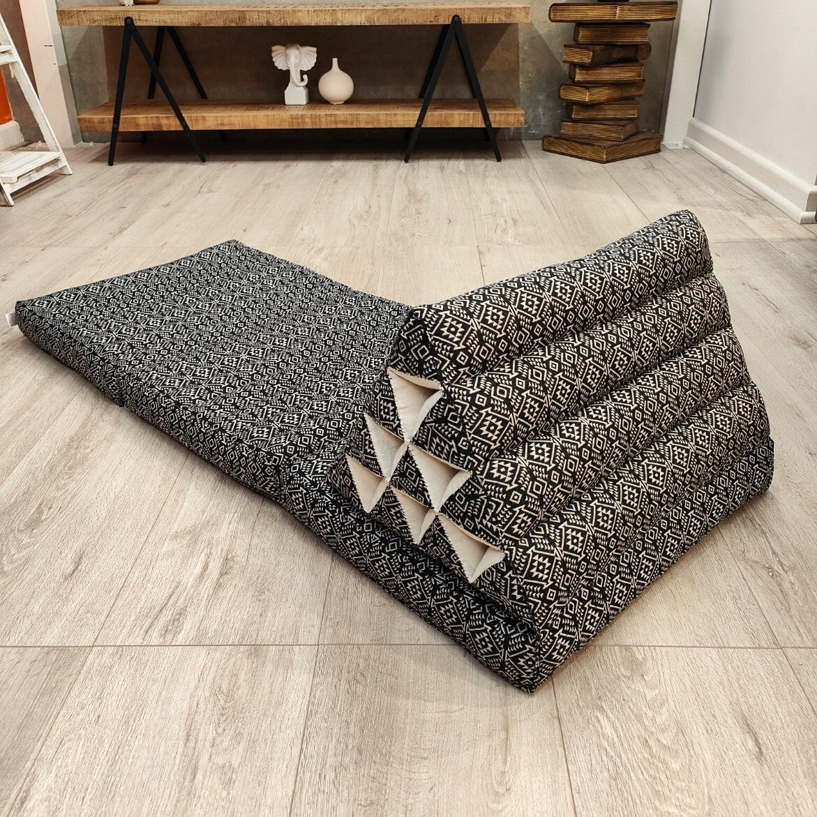 Large Thai Triangle Pillow – 3 Fold Floor Cushion | Handmade Thai Lounge Mat & Backrest | 100% Kapok Filled