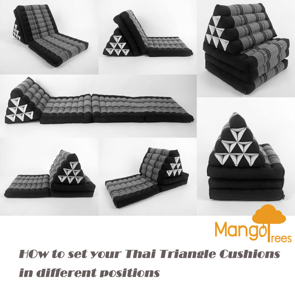 Large Thai Triangle Pillow – 3 Fold Floor Cushion | Handmade Thai Lounge Mat & Backrest | 100% Kapok Filled