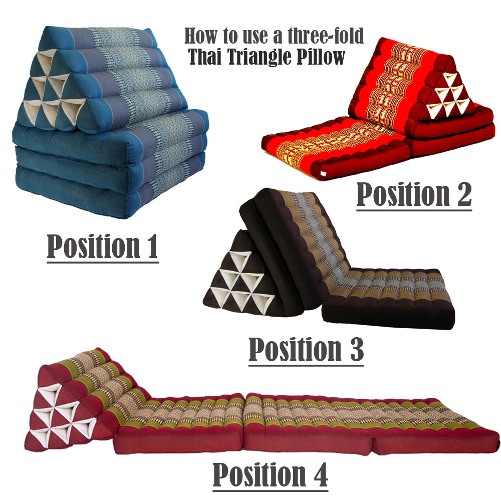 Large Thai Triangle Pillow – 3 Fold Floor Cushion | Handmade Thai Lounge Mat & Backrest | 100% Kapok Filled