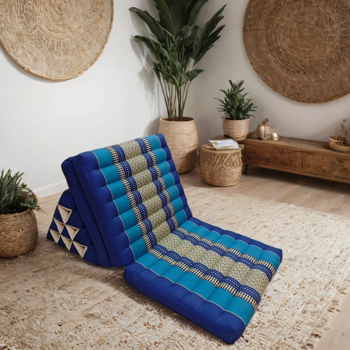 Large Thai Triangle Pillow – 3 Fold Floor Cushion | Handmade Thai Lounge Mat & Backrest | 100% Kapok Filled